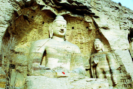 Buddhist stone grottoes at Yungang, Shanxi, Chinaの写真素材