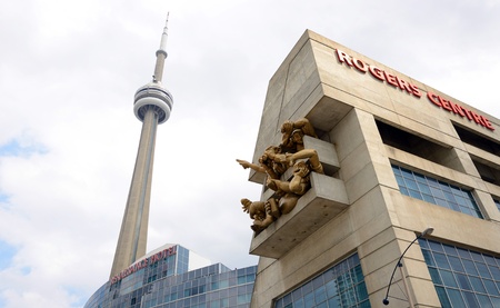 CN Tower and Rogers Centre in Toronto, Canadaのeditorial素材