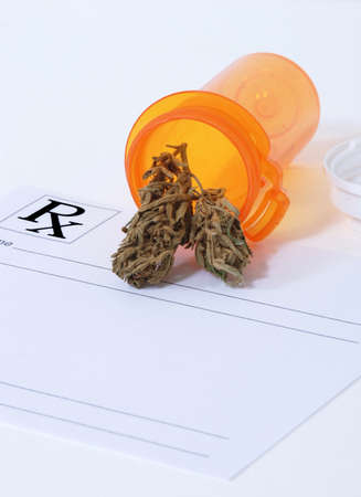 Cannabis bud sitting on a prescription padの写真素材