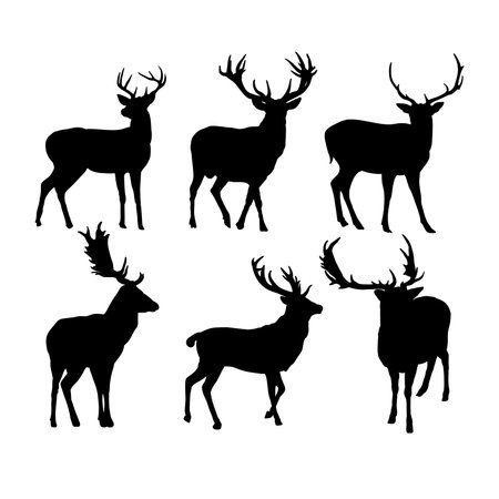 Set of deer silhouettes vector design, isolated white background , simple vector designのイラスト素材