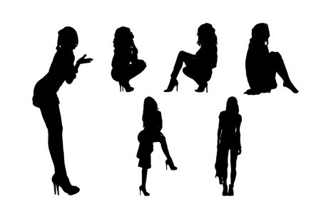 Set of silhouettes of female models vector design, isolated white background , simple vector designのイラスト素材