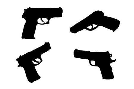 Set of silhouettes of hand gun vector design, isolated white background , simple vector designのイラスト素材