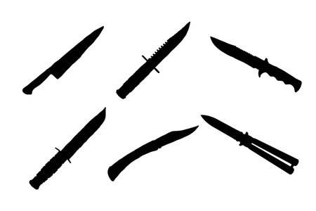 Set of silhouettes of knives vector design, isolated white background , simple vector designのイラスト素材