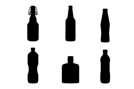 Set of silhouettes of drink bottles vector design, isolated white background , simple vector designのイラスト素材