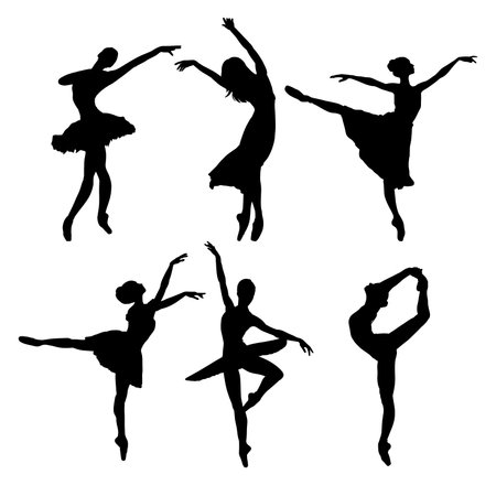 Set of very beautiful ballet dancer silhouettes, isolated white background , simple vector designのイラスト素材
