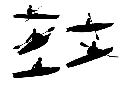 Set of silhouettes of kayak vector design, isolated white background , simple vector designのイラスト素材
