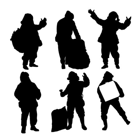 Set of silhouettes of santa claus, 
isolated white background , simple vector designのイラスト素材