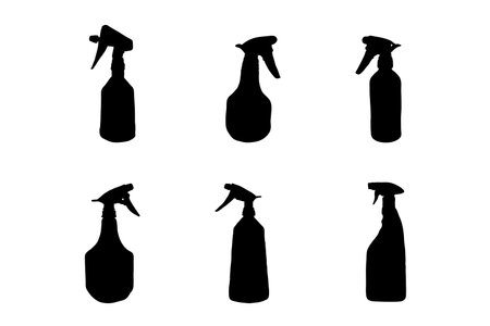 Set of silhouettes of spray bottles plastic vector design, isolated white background , simple vector designのイラスト素材