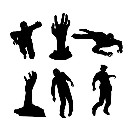 Set of zombie terror silhouettes vector design, isolated white background , simple vector designのイラスト素材