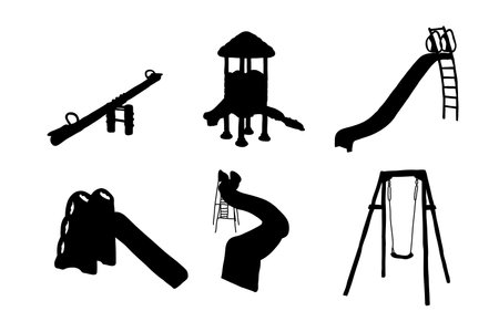 Set of silhouettes of children playground vector design, isolated white background , simple vector designのイラスト素材