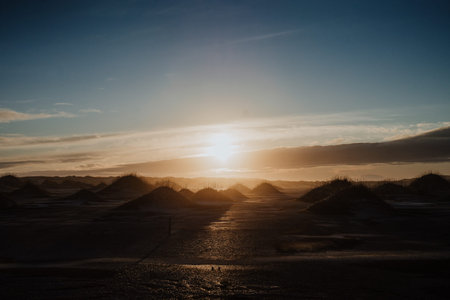 Sunset over the beach of Stokksnes, Iceland.の写真素材