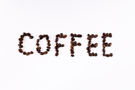 Coffee beans forming the wordの写真素材