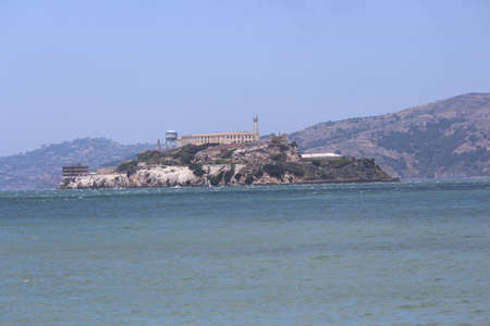 View of Alcatraz prison from Fisherman Wharf of San Franciscoの写真素材