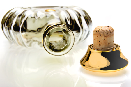Empty bottle from under cognac with a corkの写真素材