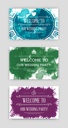 Set of Illustration Invitation to Wedding Card. Collection in Watercolor Art Style on Backdropのイラスト素材