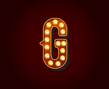Casino or Broadway Signs style light bulb Alphabet  G Letter Characterのイラスト素材