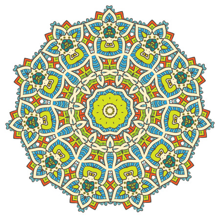 Ethnic Fractal Mandala Meditation looks like Snowflake or Maya Aztec Pattern or Flower Isolated on Whiteのイラスト素材