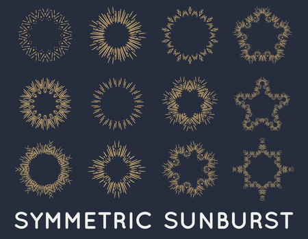 Sun burst vintage shapes collection set of sun ray frames retro design elementsのイラスト素材