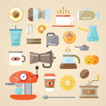 Set of Coffee Elements and Coffee Accessories Illustrationのイラスト素材