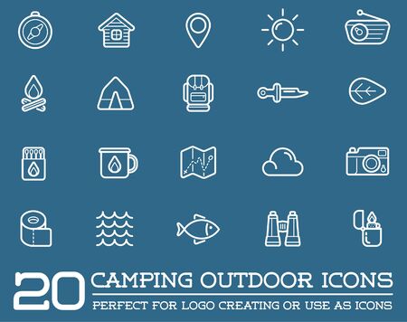 Set of Camping Camp Elements and Outdoor Activity Icons Illustrationのイラスト素材