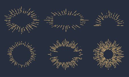 Sun burst vintage shapes collection set of sun ray frames retro design elementsのイラスト素材