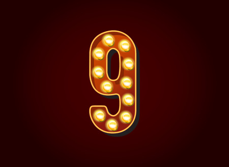 Casino or Broadway Signs style light bulb Digits Numbers Character 9のイラスト素材
