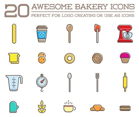 Set of Bakery Pastry Elements and Bread Icons Illustrationのイラスト素材