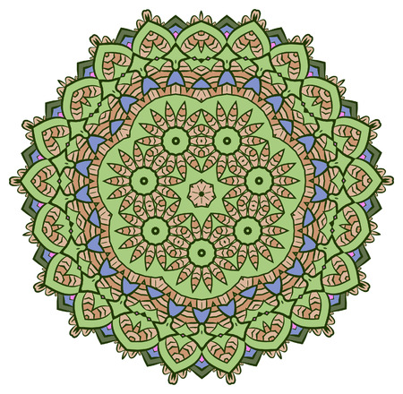 Ethnic Fractal Mandala Meditation looks like Snowflake or Maya Aztec Pattern or Flower Isolated on Whiteのイラスト素材