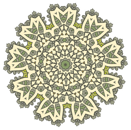 Ethnic Fractal Mandala Meditation looks like Snowflake or Maya Aztec Pattern or Flower Isolated on Whiteのイラスト素材