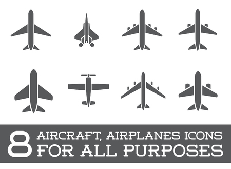 Aircraft or Airplane Icons Set Collection Silhouette