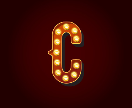 Casino or Broadway Signs style light bulb Alphabet Letter Character Cのイラスト素材