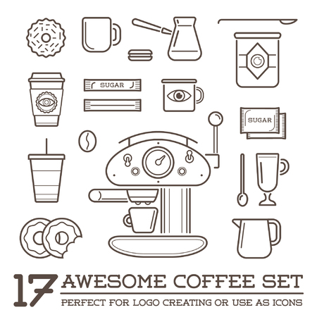 Set of Coffee Elements and Coffee Accessories Illustrationのイラスト素材