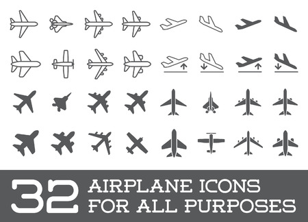 Aircraft or Airplane Icons Set Collection