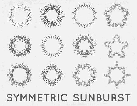 Sun burst vintage shapes collection set of sun ray frames retro design elementsのイラスト素材