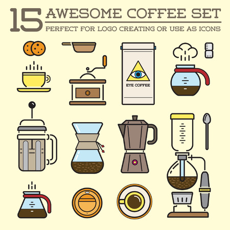 Set of Coffee Elements and Coffee Accessories Illustrationのイラスト素材