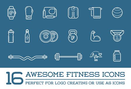 Set of Fitness Aerobics Gym Elements and Fitness Icons Illustrationのイラスト素材