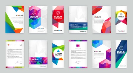 Set of Visual identity with letter elements polygonal styleのイラスト素材