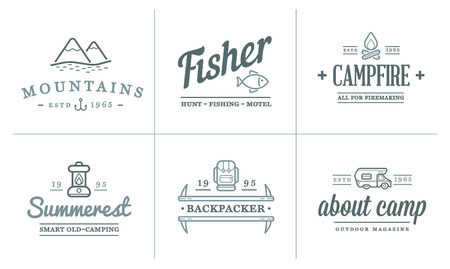 Set of Camping Camp Elements and Outdoor Activity Icons Illustrationのイラスト素材