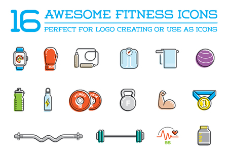Set of Fitness Aerobics Gym Elements and Fitness Icons Illustrationのイラスト素材