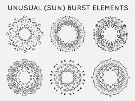 Sun burst vintage shapes collection set of sun ray frames retro design elementsのイラスト素材