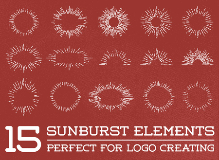 Sun burst vintage shapes collection set of sun ray frames retro design elementsのイラスト素材