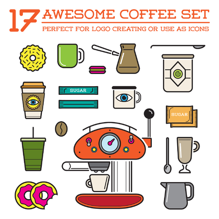 Set of Coffee Elements and Coffee Accessories Illustrationのイラスト素材