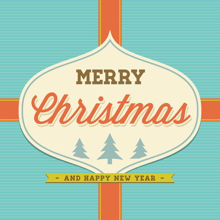 Merry Christmas Hand Lettering Typographical Background Card in Vintage Retro Old Styleのイラスト素材