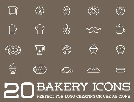 Set of Bakery Pastry Elements and Bread Icons Illustrationのイラスト素材