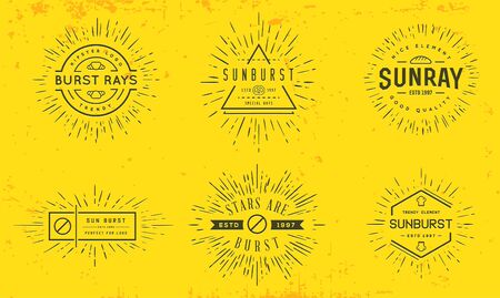 Sun burst vintage shapes collection set of sun ray frames retro design elementsのイラスト素材