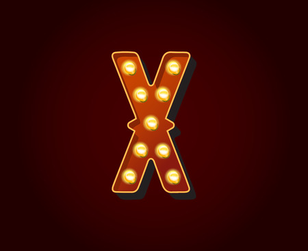 Casino or Broadway Signs style light bulb Alphabet Letter Character Xのイラスト素材