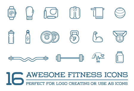 Set of Fitness Aerobics Gym Elements and Fitness Icons Illustrationのイラスト素材