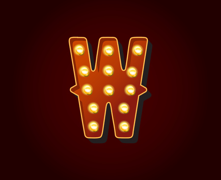 Casino or Broadway Signs style light bulb Alphabet Letter Character Wのイラスト素材