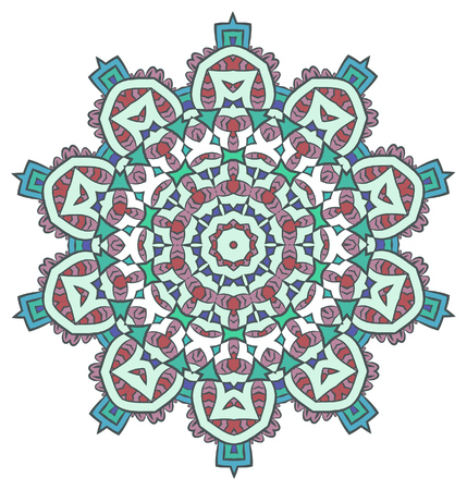 Ethnic Fractal Mandala Meditation looks like Snowflake or Maya Aztec Pattern or Flower Isolated on Whiteのイラスト素材