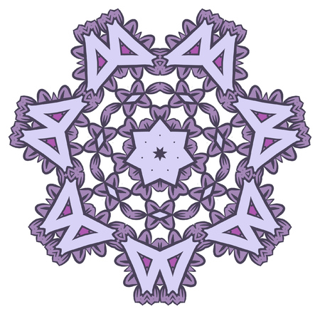 Ethnic Fractal Mandala Meditation looks like Snowflake or Maya Aztec Pattern or Flower Isolated on Whiteのイラスト素材